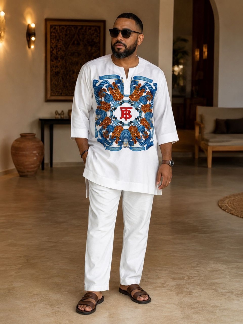 XL High Quality Nigerian/African Men's White tunic style Top for high Value Men